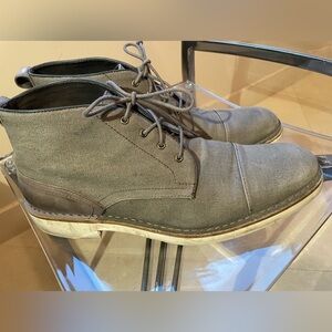 John Varvatos grey fabric boots . Stylish with white soles .